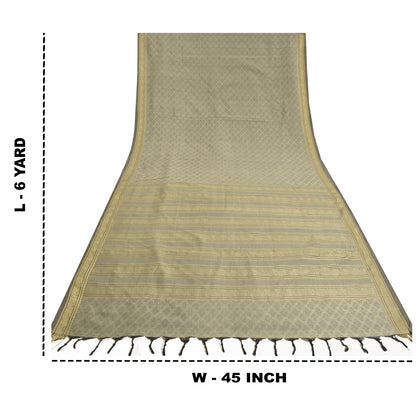 Sanskriti Vintage Woven Art Silk Saree Grey Sari 6Yd Craft Fabric Traditional