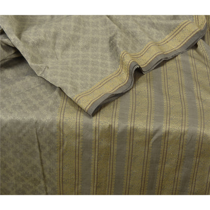 Sanskriti Vintage Woven Art Silk Saree Grey Sari 6Yd Craft Fabric Traditional