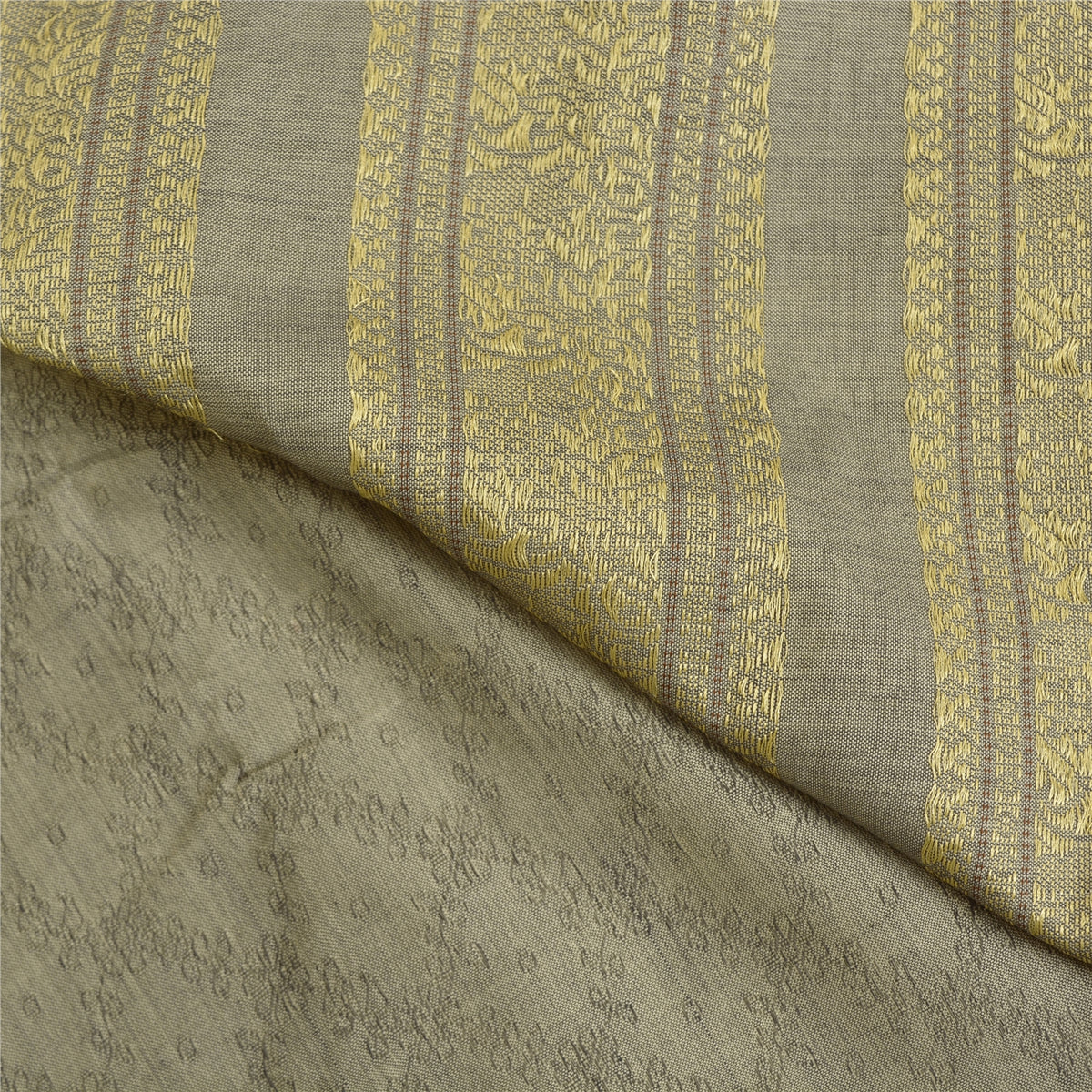 Sanskriti Vintage Woven Art Silk Saree Grey Sari 6Yd Craft Fabric Traditional