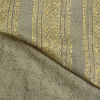 Sanskriti Vintage Woven Art Silk Saree Grey Sari 6Yd Craft Fabric Traditional
