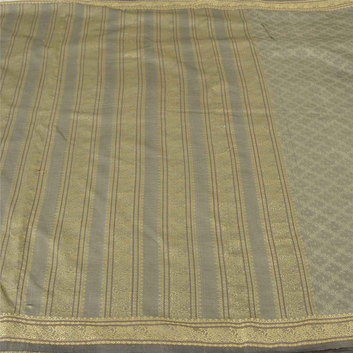 Sanskriti Vintage Woven Art Silk Saree Grey Sari 6Yd Craft Fabric Traditional