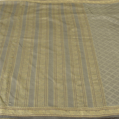 Sanskriti Vintage Woven Art Silk Saree Grey Sari 6Yd Craft Fabric Traditional