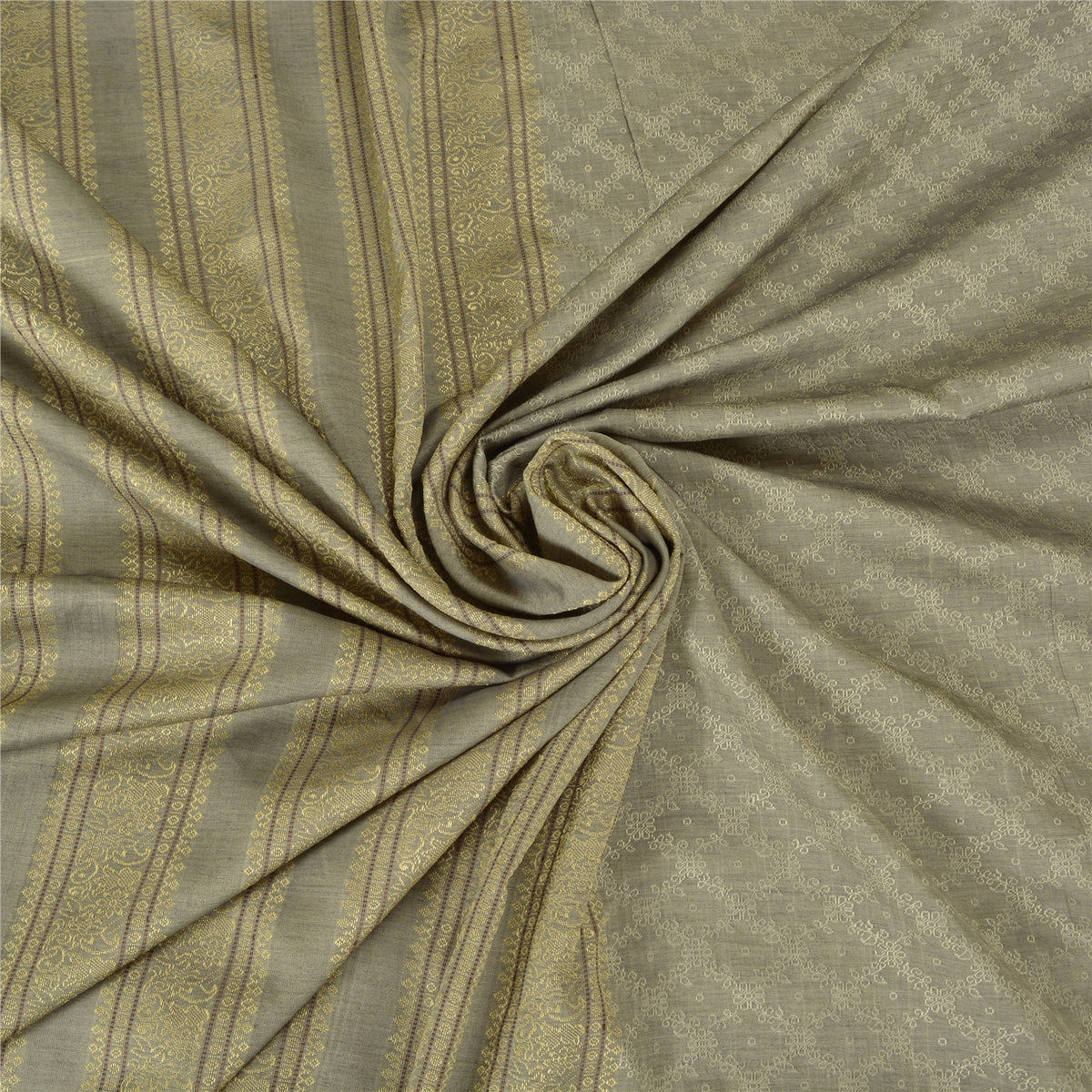 Sanskriti Vintage Woven Art Silk Saree Grey Sari 6Yd Craft Fabric Traditional