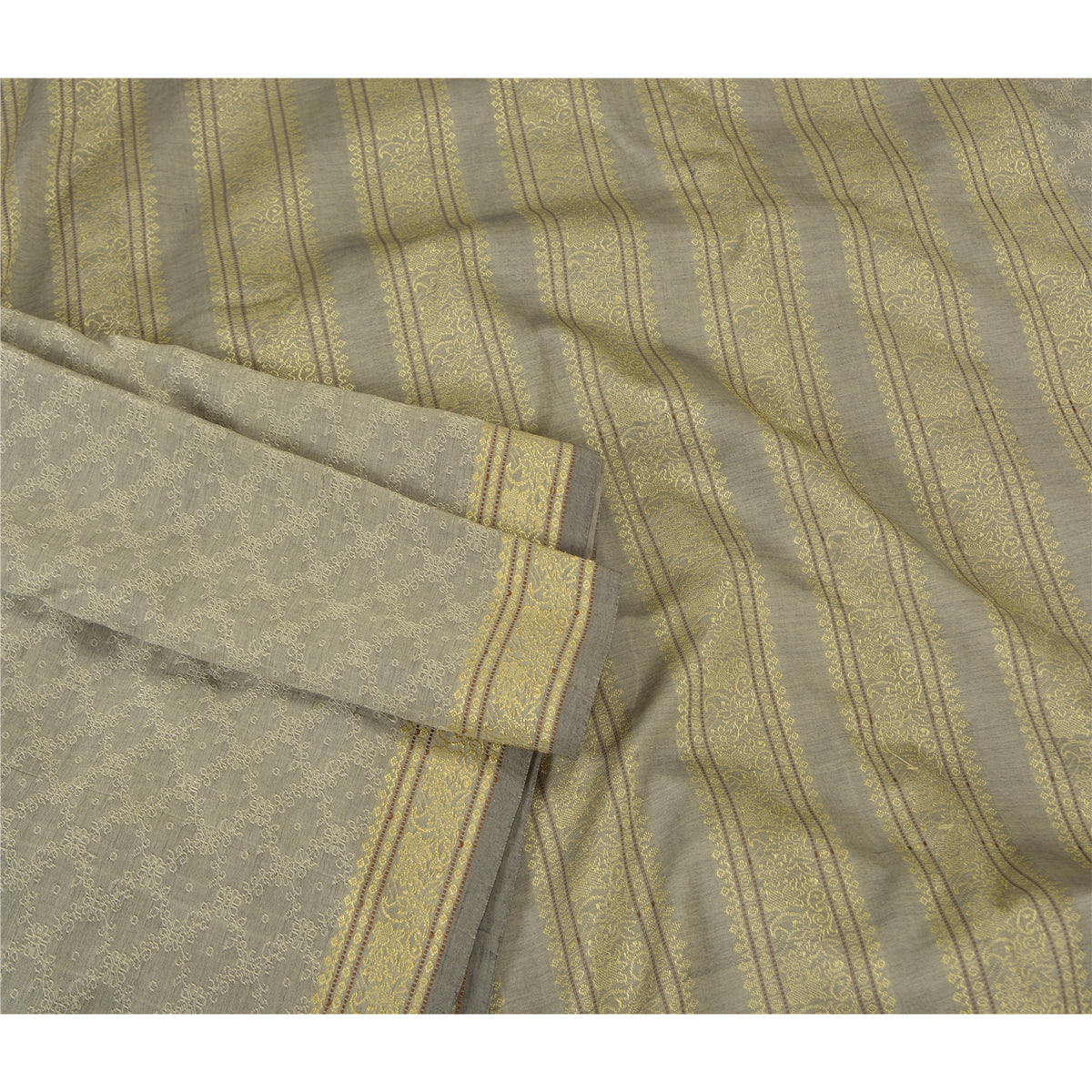 Sanskriti Vintage Woven Art Silk Saree Grey Sari 6Yd Craft Fabric Traditional