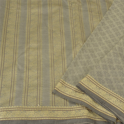 Sanskriti Vintage Woven Art Silk Saree Grey Sari 6Yd Craft Fabric Traditional