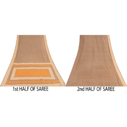 Sanskriti Vintage Brown Sarees 100% Pure Silk Woven Premium Sari Craft Sustainable Fabric