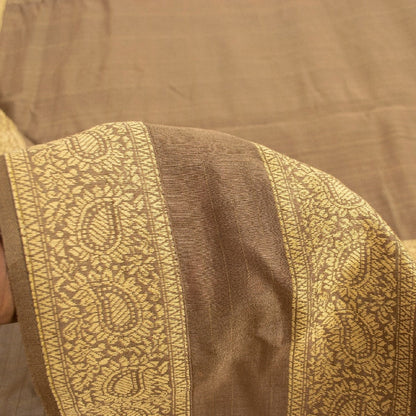 Sanskriti Vintage Brown Sarees 100% Pure Silk Woven Premium Sari Craft Sustainable Fabric