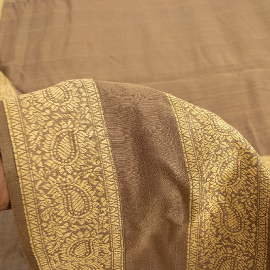 Sanskriti Vintage Brown Sarees 100% Pure Silk Woven Premium Sari Craft Sustainable Fabric
