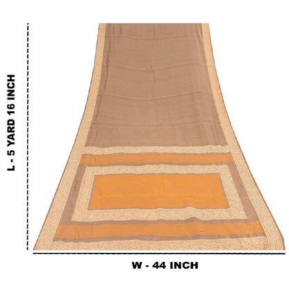 Sanskriti Vintage Brown Sarees 100% Pure Silk Woven Premium Sari Craft Sustainable Fabric