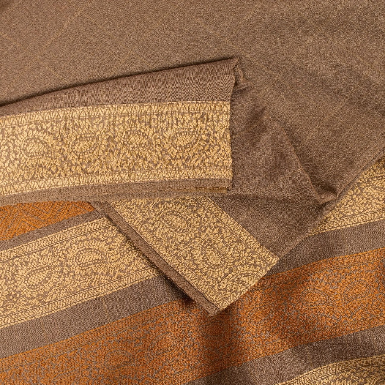 Sanskriti Vintage Brown Sarees 100% Pure Silk Woven Premium Sari Craft Sustainable Fabric