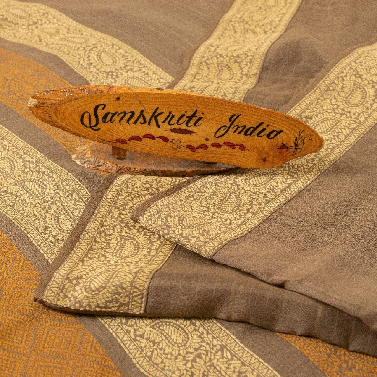 Sanskriti Vintage Brown Sarees 100% Pure Silk Woven Premium Sari Craft Sustainable Fabric