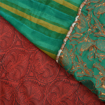 Sanskriti Vintage Woven Patch-Printed Pure Georgette Saree Red-Green Sari Fabric