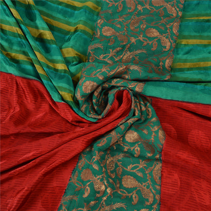 Sanskriti Vintage Woven Patch-Printed Pure Georgette Saree Red-Green Sari Fabric