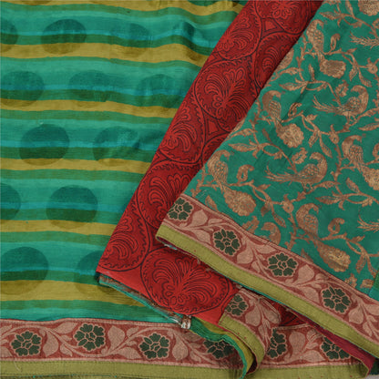 Sanskriti Vintage Woven Patch-Printed Pure Georgette Saree Red-Green Sari Fabric