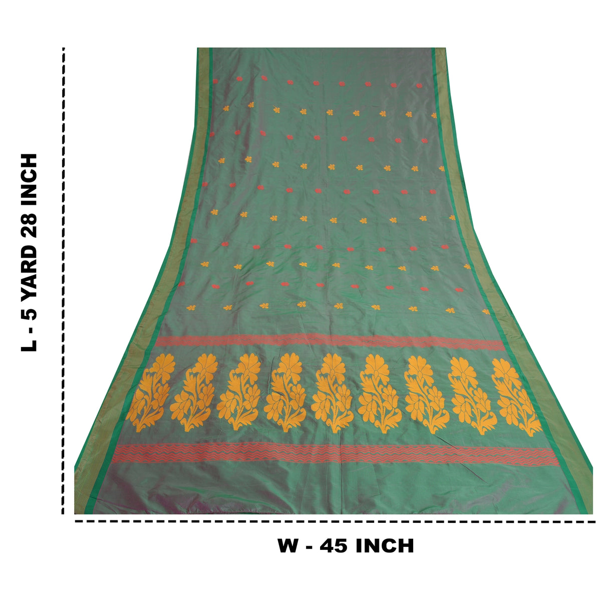 Sanskriti Vintage Tant Jacquard Woven Art Silk Saree Green Sari 5Yd Craft Fabric