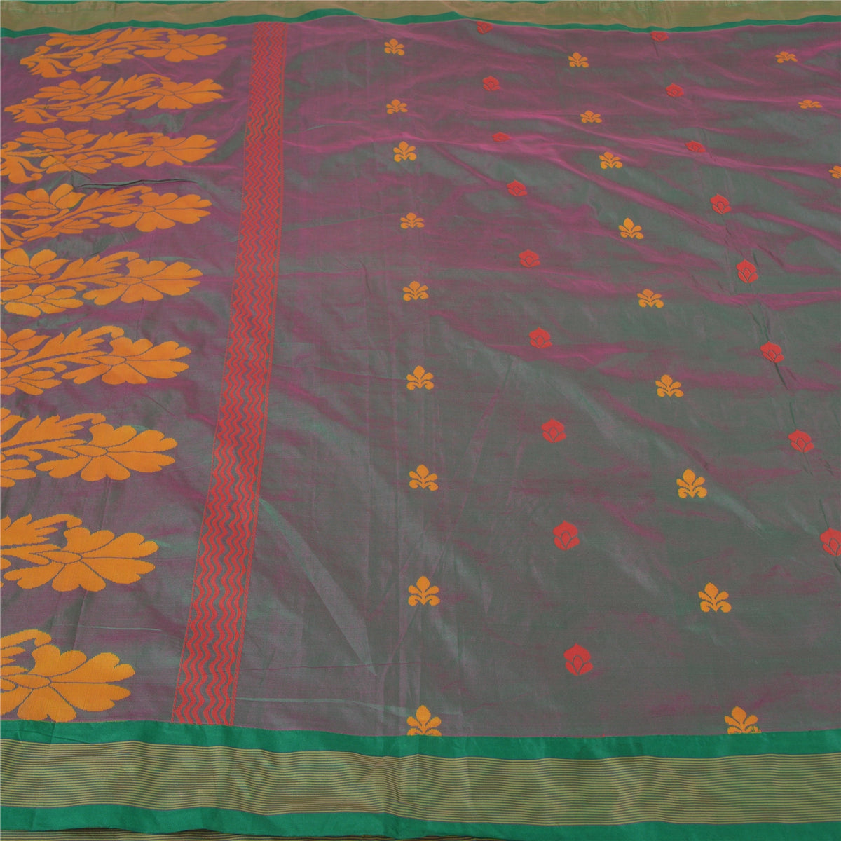 Sanskriti Vintage Tant Jacquard Woven Art Silk Saree Green Sari 5Yd Craft Fabric