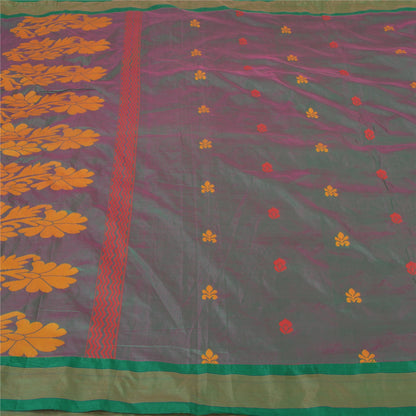 Sanskriti Vintage Tant Jacquard Woven Art Silk Saree Green Sari 5Yd Craft Fabric