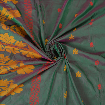 Sanskriti Vintage Tant Jacquard Woven Art Silk Saree Green Sari 5Yd Craft Fabric