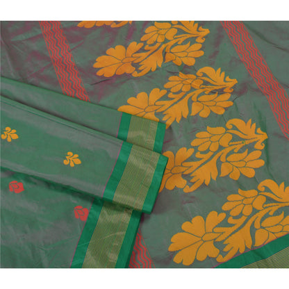 Sanskriti Vintage Tant Jacquard Woven Art Silk Saree Green Sari 5Yd Craft Fabric