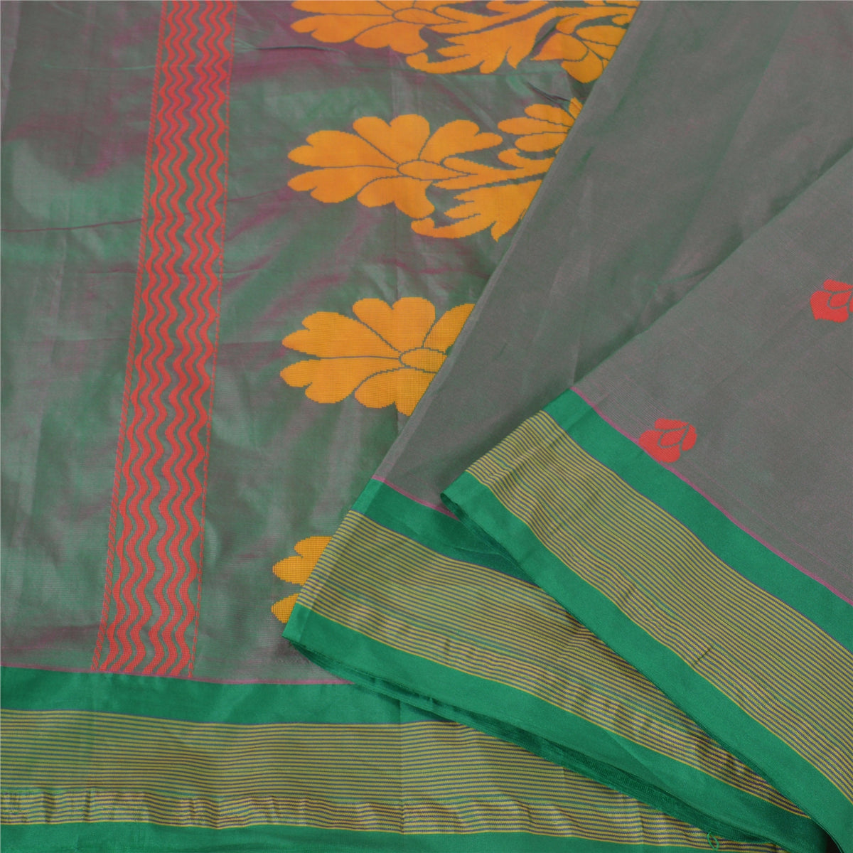 Sanskriti Vintage Tant Jacquard Woven Art Silk Saree Green Sari 5Yd Craft Fabric