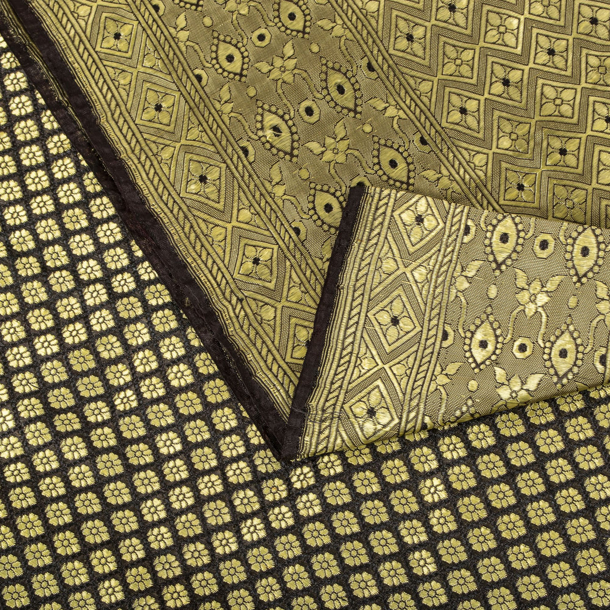 Sanskriti Vintage Brocade Woven Blend Silk Saree Brown Sari 5 Yard Craft Fabric