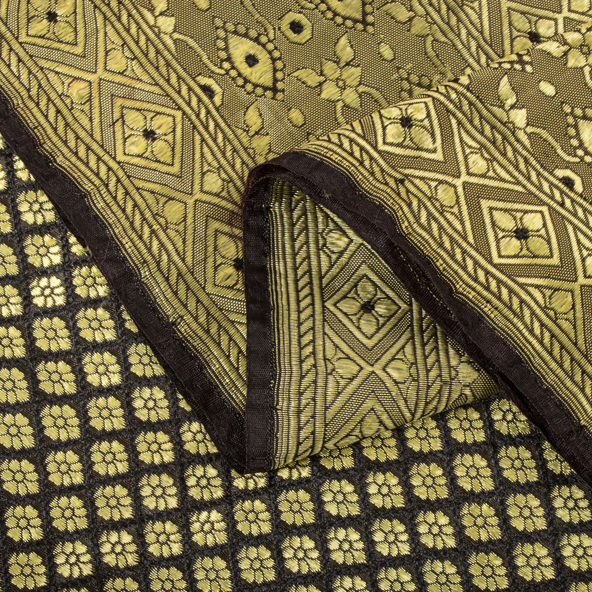 Sanskriti Vintage Brocade Woven Blend Silk Saree Brown Sari 5 Yard Craft Fabric