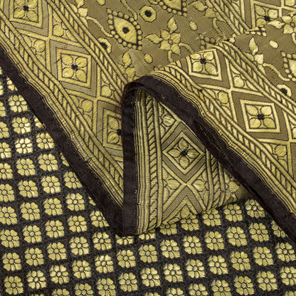 Sanskriti Vintage Brocade Woven Blend Silk Saree Brown Sari 5 Yard Craft Fabric