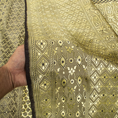 Sanskriti Vintage Brocade Woven Blend Silk Saree Brown Sari 5 Yard Craft Fabric