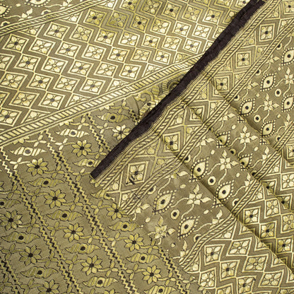 Sanskriti Vintage Brocade Woven Blend Silk Saree Brown Sari 5 Yard Craft Fabric