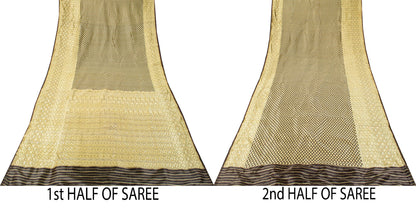 Sanskriti Vintage Brocade Woven Blend Silk Saree Brown Sari 5 Yard Craft Fabric