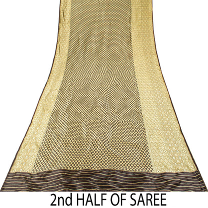 Sanskriti Vintage Brocade Woven Blend Silk Saree Brown Sari 5 Yard Craft Fabric