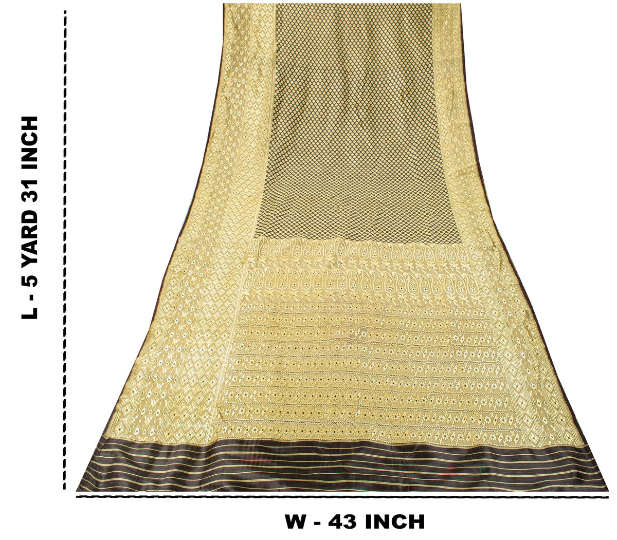 Sanskriti Vintage Brocade Woven Blend Silk Saree Brown Sari 5 Yard Craft Fabric