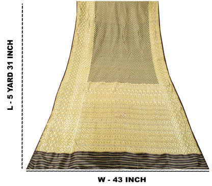 Sanskriti Vintage Brocade Woven Blend Silk Saree Brown Sari 5 Yard Craft Fabric