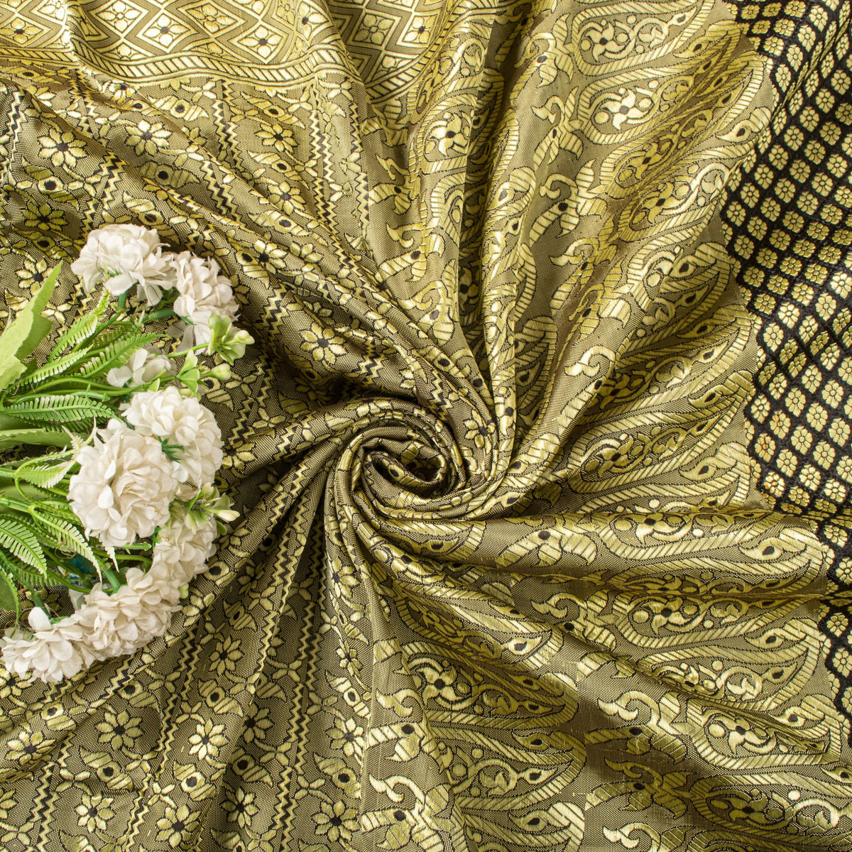 Sanskriti Vintage Brocade Woven Blend Silk Saree Brown Sari 5 Yard Craft Fabric