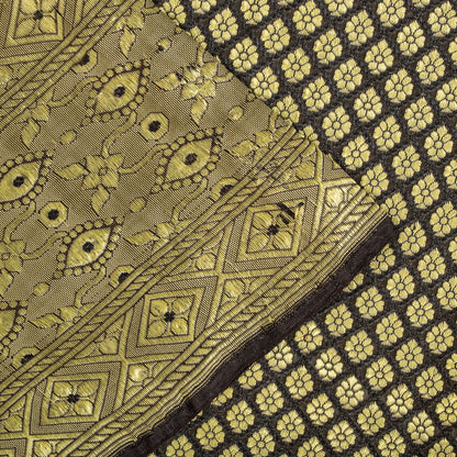 Sanskriti Vintage Brocade Woven Blend Silk Saree Brown Sari 5 Yard Craft Fabric
