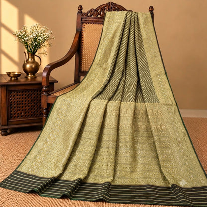 Sanskriti Vintage Brocade Woven Blend Silk Saree Brown Sari 5 Yard Craft Fabric