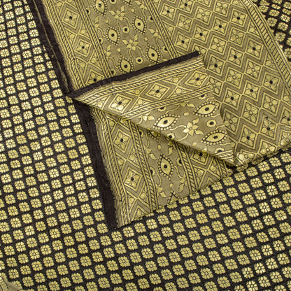 Sanskriti Vintage Brocade Woven Blend Silk Saree Brown Sari 5 Yard Craft Fabric
