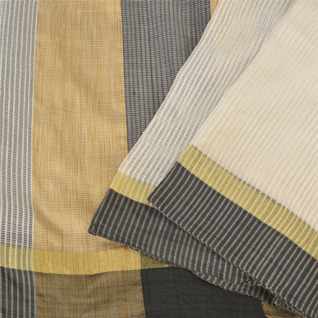 Sanskriti Vintage Indian Sarees Cotton Silk Woven Premium Sari Craft 5 YD Fabric