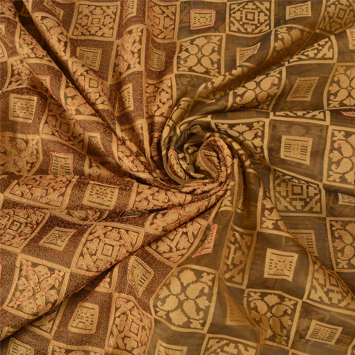 Sanskriti Vintage Hand Beaded-Woven Pure Organza Silk Saree Green Sari Fabric
