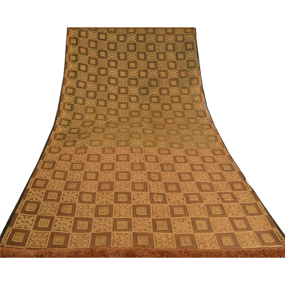 Sanskriti Vintage Hand Beaded-Woven Pure Organza Silk Saree Green Sari Fabric