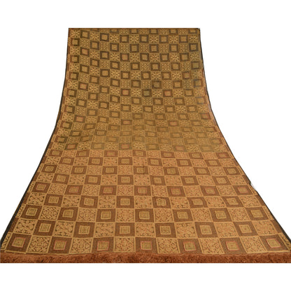 Sanskriti Vintage Hand Beaded-Woven Pure Organza Silk Saree Green Sari Fabric