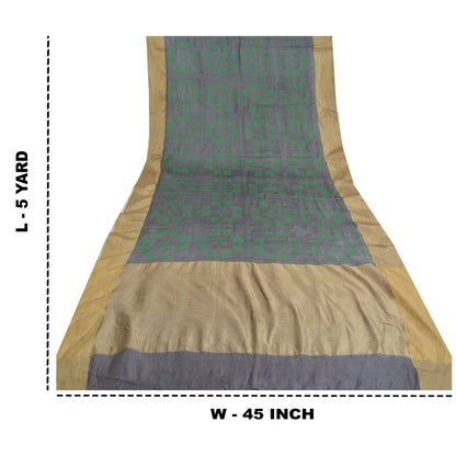 Sanskriti Vintage Grey Sarees 100% Pure Silk Woven Sari Craft 5 Yard Soft Fabric