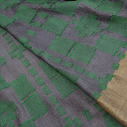 Sanskriti Vintage Grey Sarees 100% Pure Silk Woven Sari Craft 5 Yard Soft Fabric