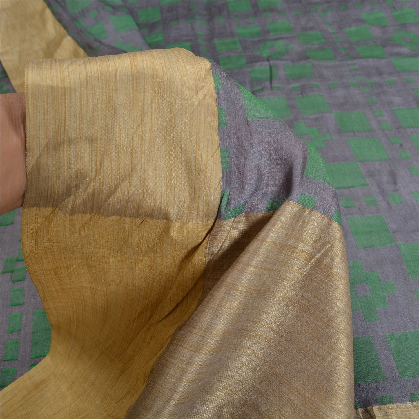 Sanskriti Vintage Grey Sarees 100% Pure Silk Woven Sari Craft 5 Yard Soft Fabric