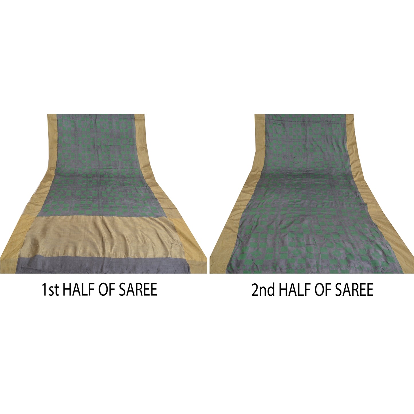 Sanskriti Vintage Grey Sarees 100% Pure Silk Woven Sari Craft 5 Yard Soft Fabric