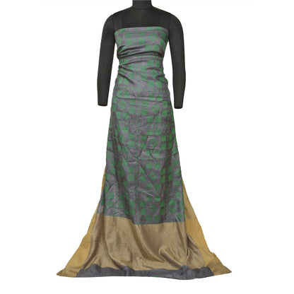 Sanskriti Vintage Grey Sarees 100% Pure Silk Woven Sari Craft 5 Yard Soft Fabric