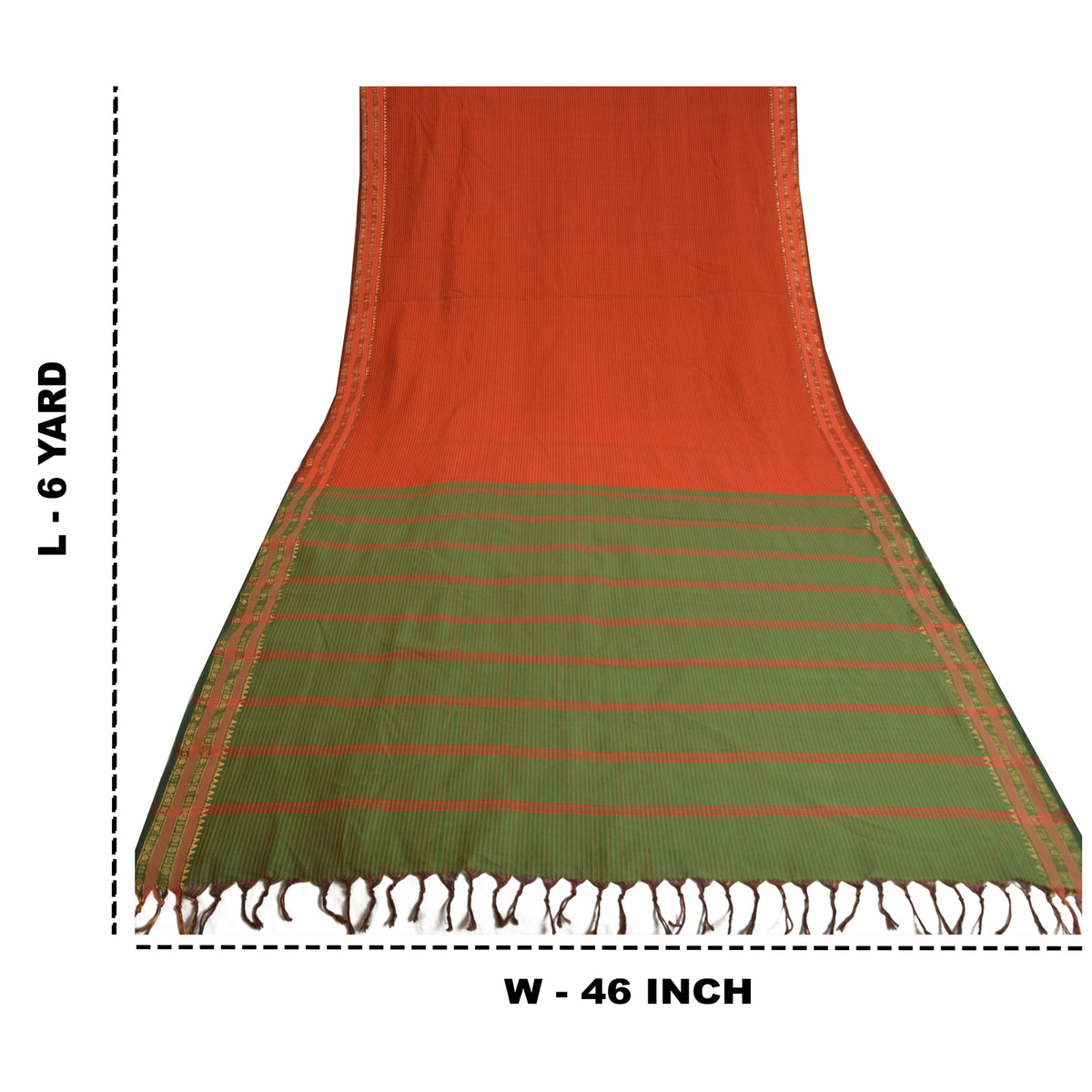 Sanskriti Vintage Ilkal Hand Woven Blend Silk Saree Green-Red Sari Craft Fabric