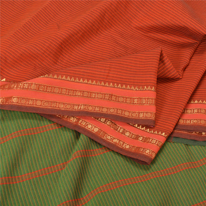 Sanskriti Vintage Ilkal Hand Woven Blend Silk Saree Green-Red Sari Craft Fabric