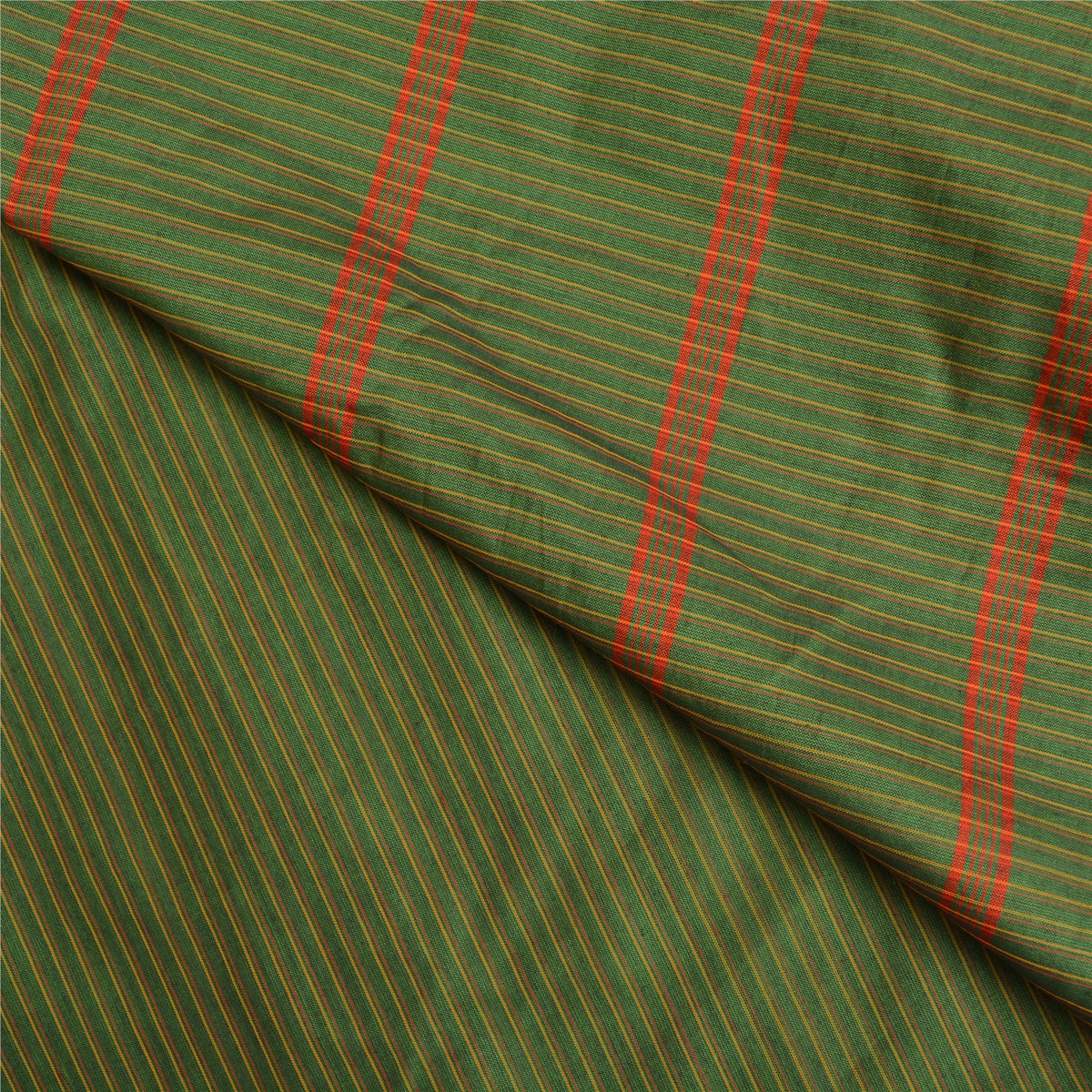Sanskriti Vintage Ilkal Hand Woven Blend Silk Saree Green-Red Sari Craft Fabric