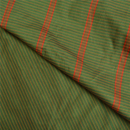 Sanskriti Vintage Ilkal Hand Woven Blend Silk Saree Green-Red Sari Craft Fabric